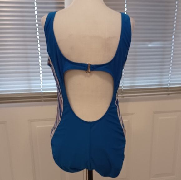4/$40 Blue Striped Swimsuit (1 Piece) - Size 14 - Picture 4 of 9